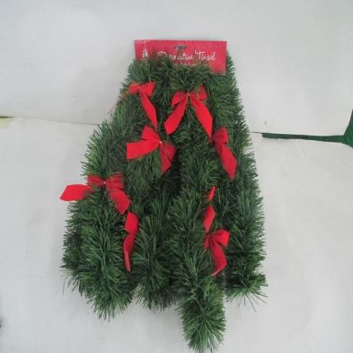 See more information about the 6 Ply Green Tinsel Christmas Decoration with Flock Red Bows (4" x 4m)