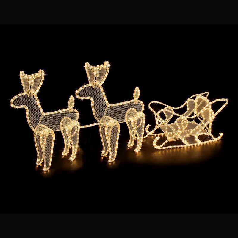 Twin Reindeer and Sleigh Rope Light Decoration