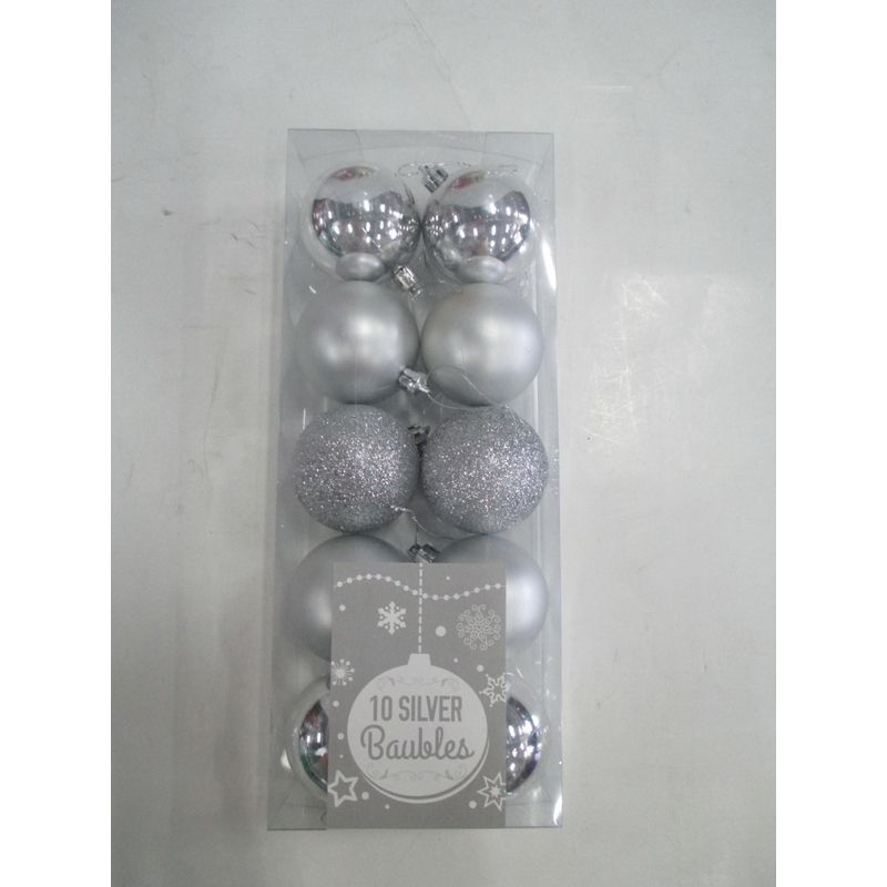 Pack of 10 Christmas Balls Decoration - Silver (6cm)