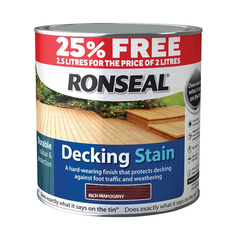 Ronseal Decking Stain (2 Litre + 25%) - Rich Mahogany