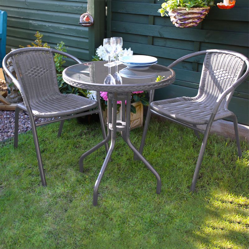 3pc Belsay Charcoal Grey Rattan Bistro Set