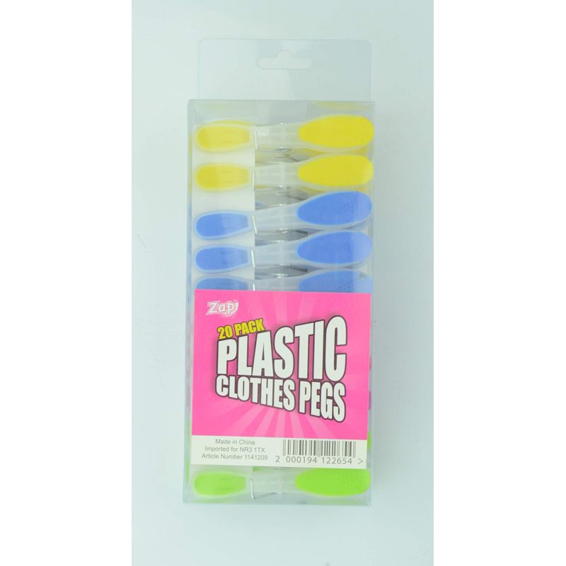 20 Plastic Clothes Pegs (Various Colours)