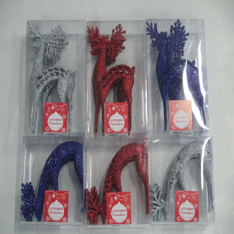 Plastic Glitter Reindeer 2 Pack