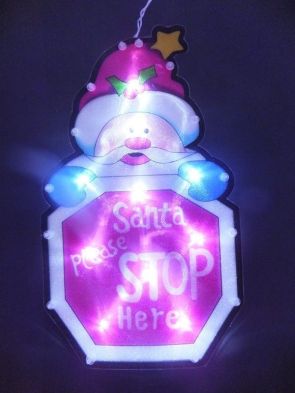 See more information about the Small Santa Stop Here Silhouette Window Light With 10 Bulbs