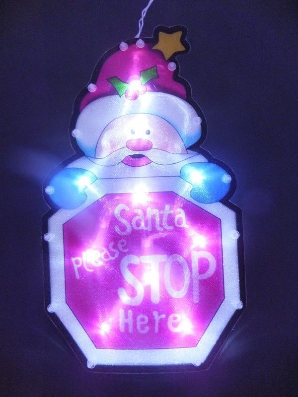 Small Santa Stop Here Silhouette Window Light With 10 Bulbs