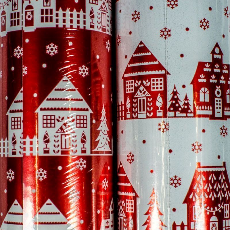 4m Scandinavian House Gift Wrap (Red)