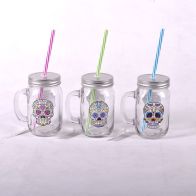 See more information about the Printed Mason Jar with Straw - Blue