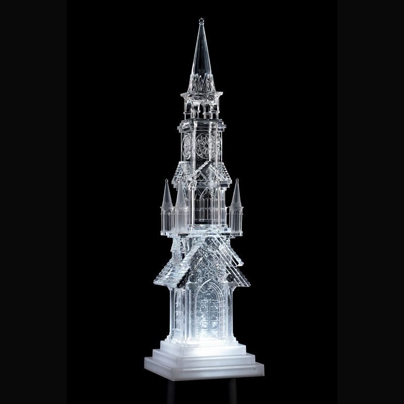 LED Light Up Festive Water Tall House with Water Spinning Glitter (H44cm)