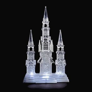 See more information about the LED Light Up Festive Water Triple Tall House with Water Spinning Glitter