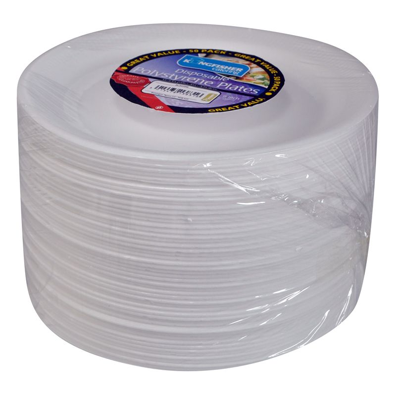 9 inch White Polystyrene Plates (50 Pack)