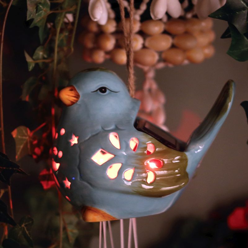 Ceramic Bird Windchime Solar Light