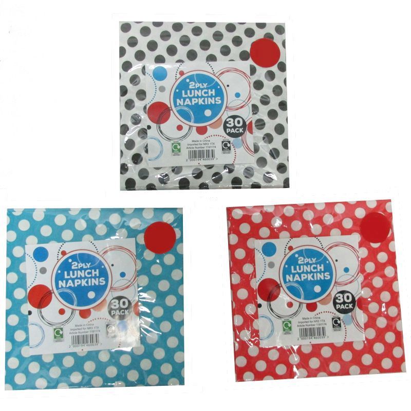 30 Pack of Lunch Napkins - Red with White Spots