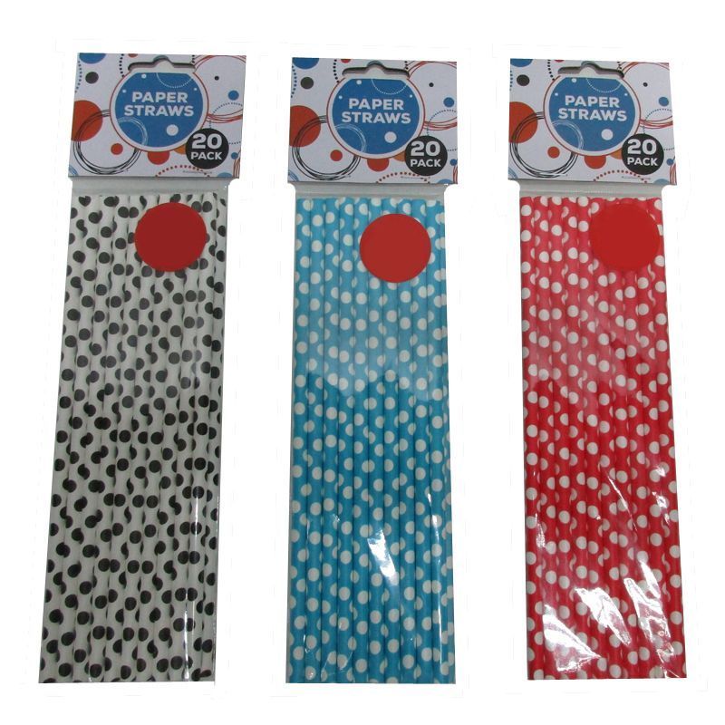 20 Pack of Paper Straws - White with Black Spots