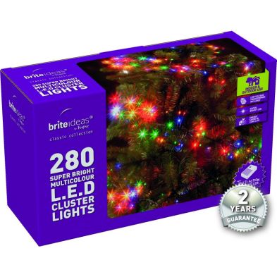 See more information about the 280 Cluster Multicolour LED Christmas lights with a 2 year Guarantee.