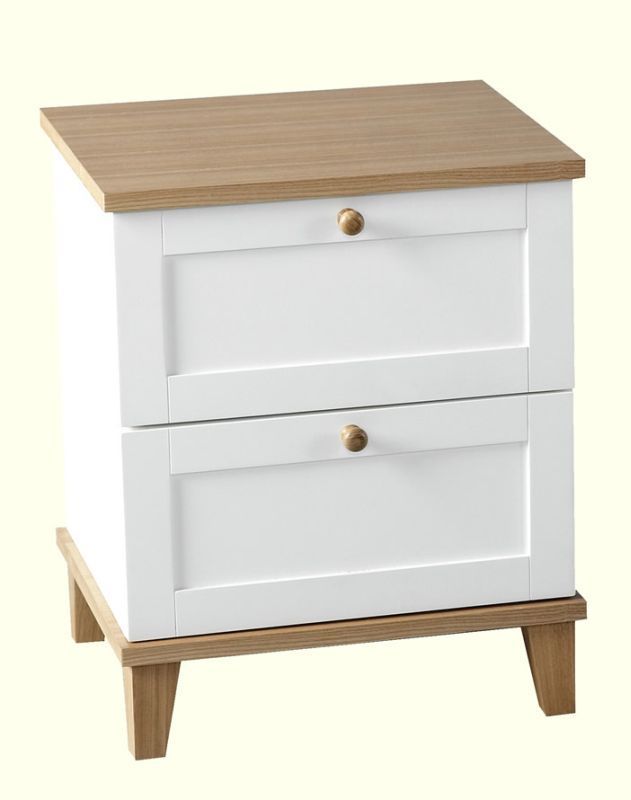 Arcadia 2 Drawer Bedside Chest - WHITE/ASH