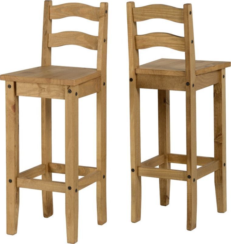 Corona Wooden Bar Chair (PAIR) - DISTRESSED WAXED PINE