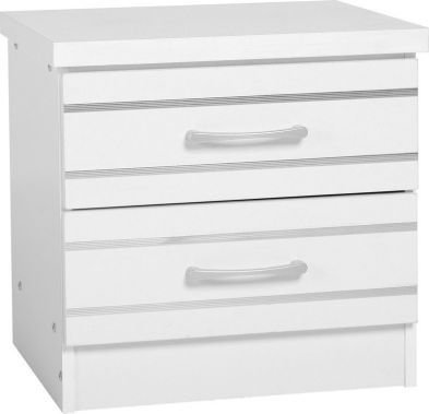 See more information about the Jordan 2 Drawer Bedside Chest - WHITE/SILVER