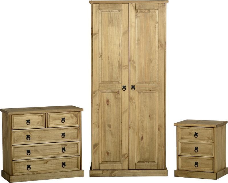 Mexican Bedroom Set (Chest, Wardrobe & Cabinet) - DISTRESSED WAXED PINE