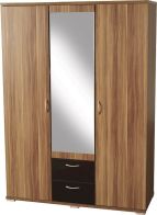 See more information about the Hollywood Mirrored Wardrobe (3 Door 2 Drawer) - WALNUT VENEER/BLACK GLOSS