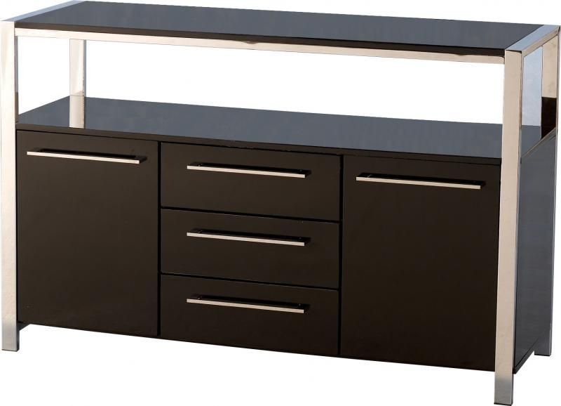 Charisma Sideboard (2 Door 3 Drawer) - BLACK GLOSS/CHROME