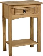 See more information about the Corona Console Table with Shelf (1 Drawer) - DISTRESSED WAXED PINE