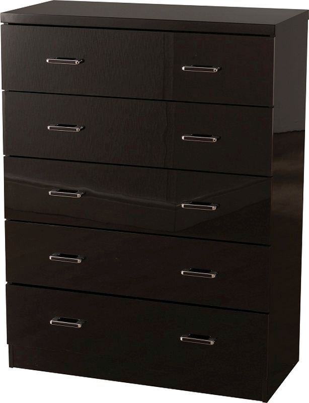 Charisma 5 Drawer Chest - BLACK GLOSS