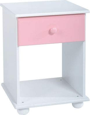 See more information about the Rainbow 1 Drawer Bedside Cabinet - PINK/WHITE