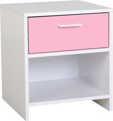 See more information about the Lollipop 1 Drawer Bedside Cabinet - WHITE/PINK