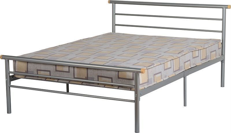 Orion Small Double Bed - Silver/Natural Wood