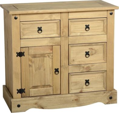 See more information about the Corona Wooden Sideboard (1 Door/4 Drawer) - DISTRESSED WAXED PINE