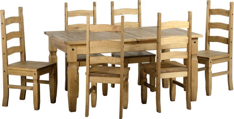 Corona Extending Dining Set (1+6) - DISTRESSED WAXED PINE