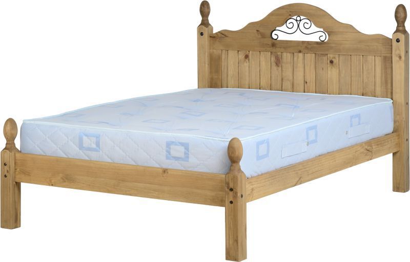 Corona Scroll Double Bed - Distressed Waxed Pine