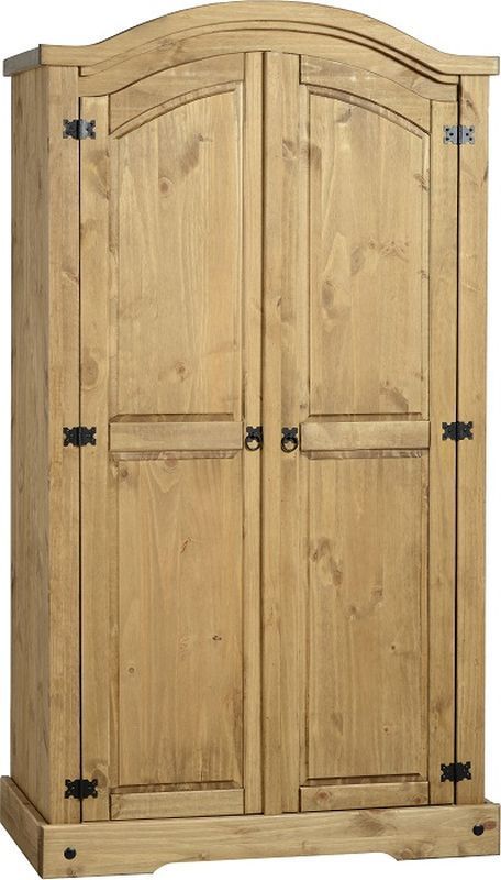 Corona Rustic Style Wardrobe (2 Door) - DISTRESSED WAXED PINE