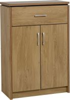 See more information about the Charles 2 Door 1 Drawer Shoe Cabinet - OAK VENEER/WALNUT TRIM