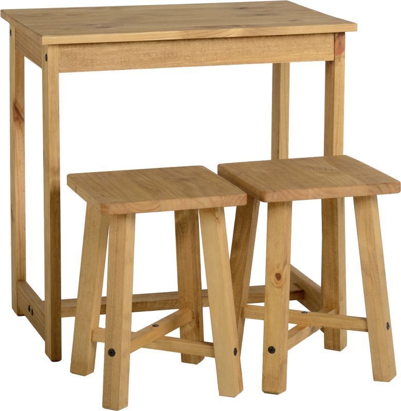 Corona Breakfast Set (Table and 2 Stools) - DISTRESSED WAXED PINE