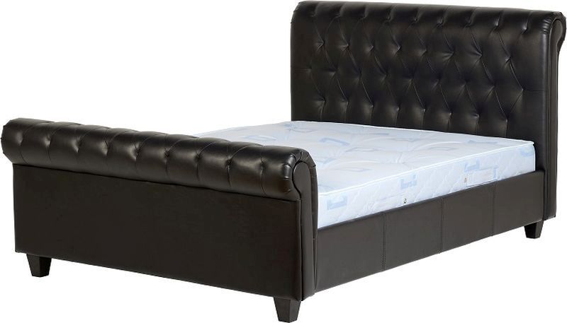 Chester Leather Sleigh Double Bed - Expresso Brown