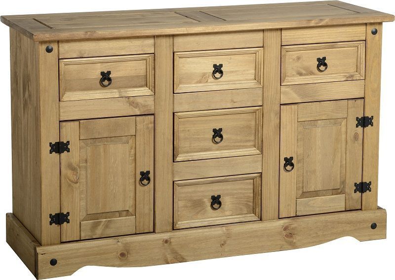 Corona 2 Door 5 Drawer Sideboard - DISTRESSED WAXED PINE