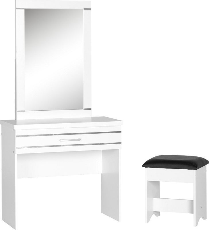 Jordan 1 Drawer Dressing Table Set - WHITE/SILVER TRIM