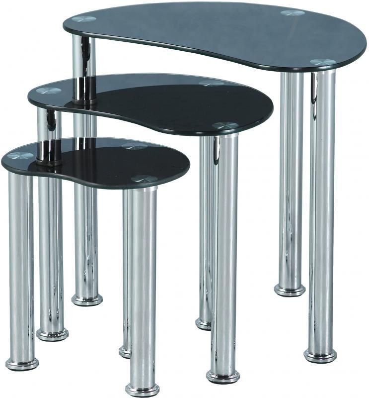 Cara Nest of Tables - BLACK GLASS/SILVER