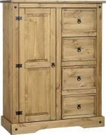 See more information about the Corona 1 Door 4 Drawer Low Wardrobe - DISTRESSED WAXED PINE