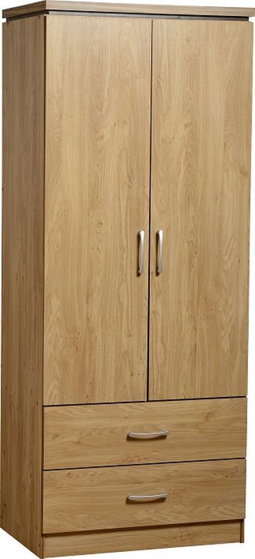 Charles 2 Door 2 Drawer Wardrobe - OAK VENEER/WALNUT TRIM