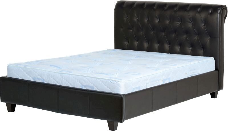 Chester Leather Double Sleigh Bed - Black