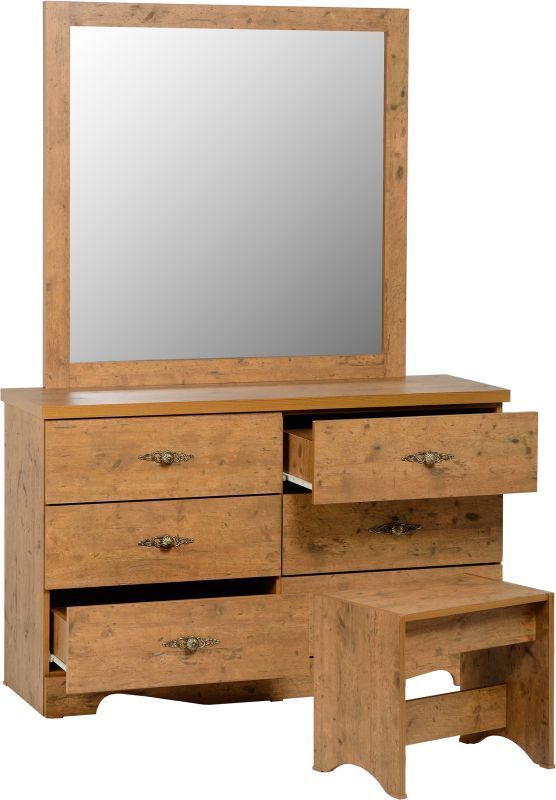 Cairo Dressing Table Set (6 Drawer) - DARK KENNEDY PINE