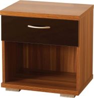 See more information about the Hollywood Bedside Cabinet (1 Drawer) - WALNUT VENEER/BLACK GLOSS