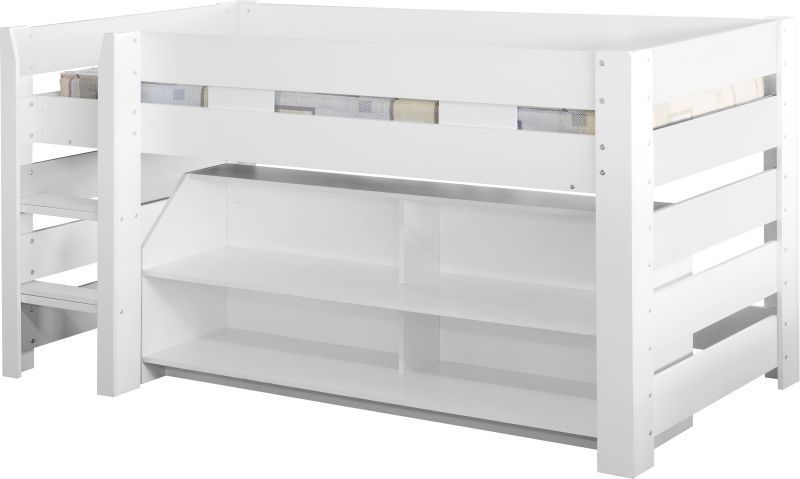 Lollipop Single Bed with Shelf Storage - White