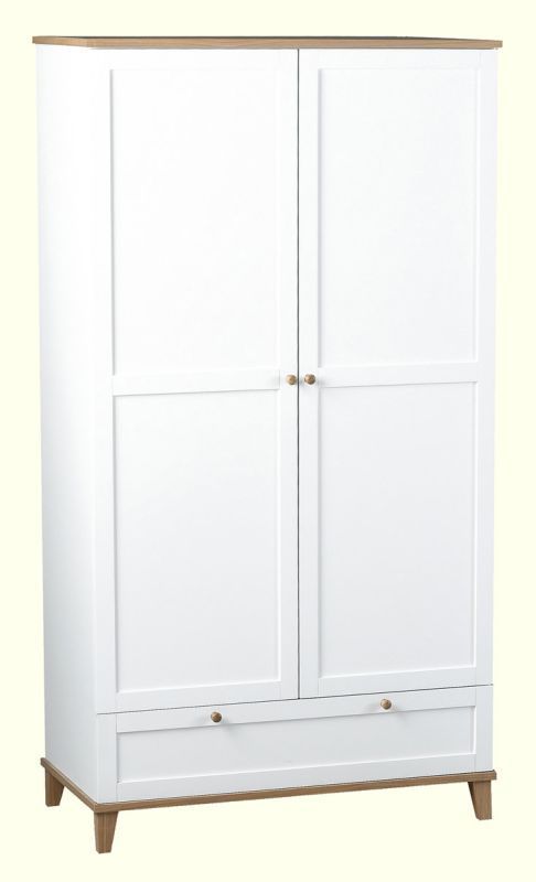 Arcadia Contemporary Wardrobe (2 Door 1 Drawer) - WHITE/ASH VENEER