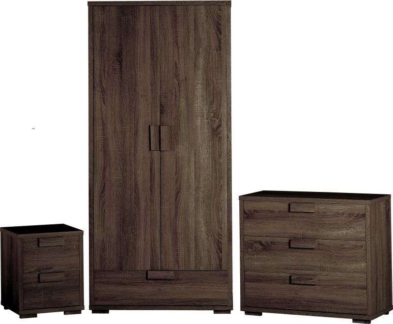 Cambourne Bedroom Set (Bedside Drawers, Wardrobe & Chest) - DARK SONOMA OAK