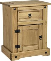 See more information about the Corona Bedside Cabinet (1 Drawer 1 Door) - DISTRESSED WAXED PINE