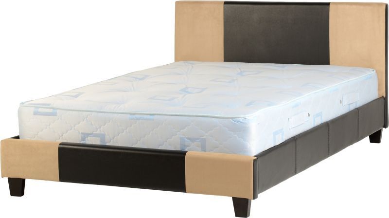 Melba Faux Leather Double Bed - Brown/Sand Microsuede