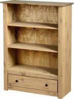 See more information about the Panama Contemporary Bookcase (1 Drawer) - NATURAL WAX